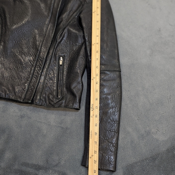 Veda Dallas Leather Motor Jacket Size S Black Stretchy Sleeve Panel Biker 100% L - Picture 4 of 10